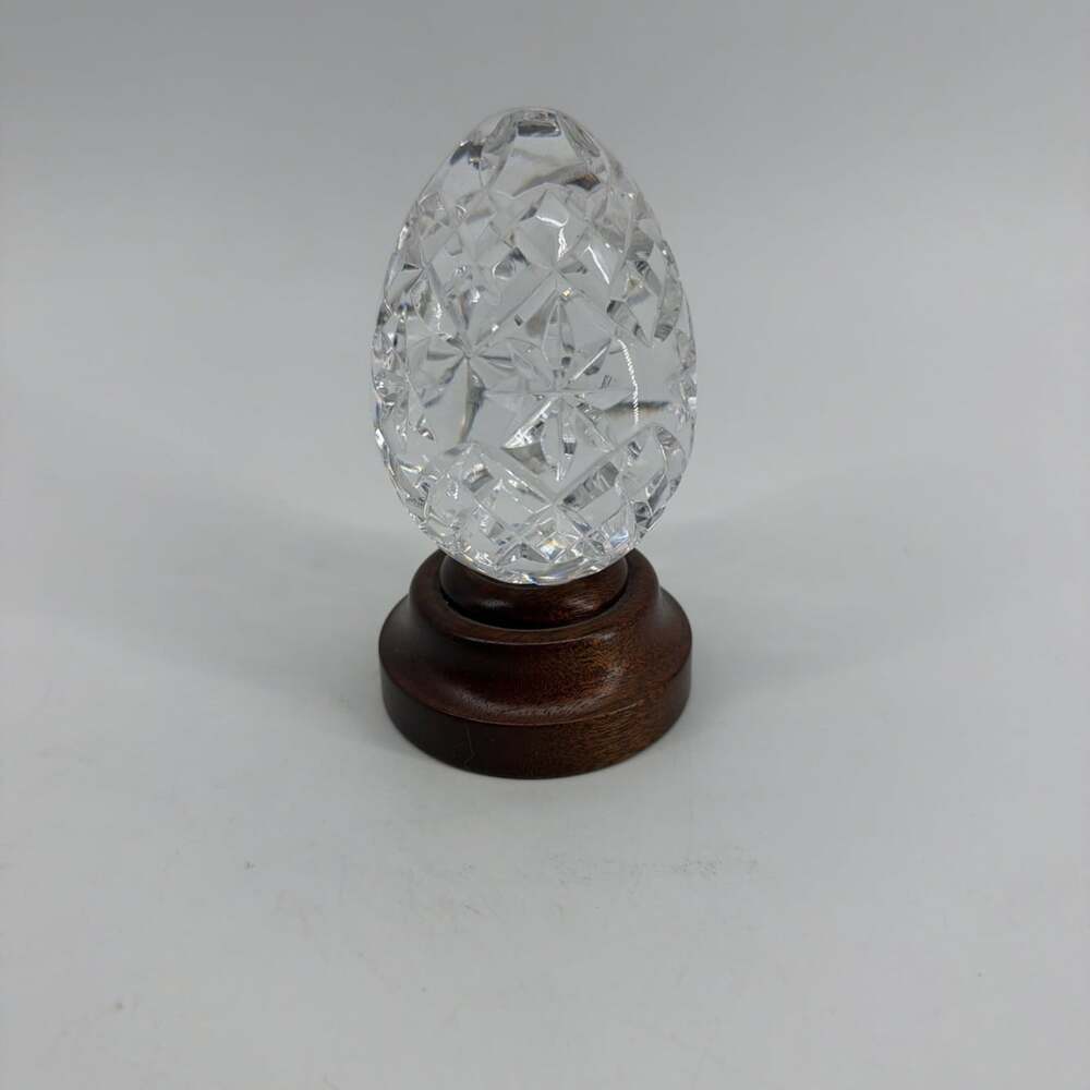 Waterford Crystal Annual Egg On Wood Base Excellent Condition Signed